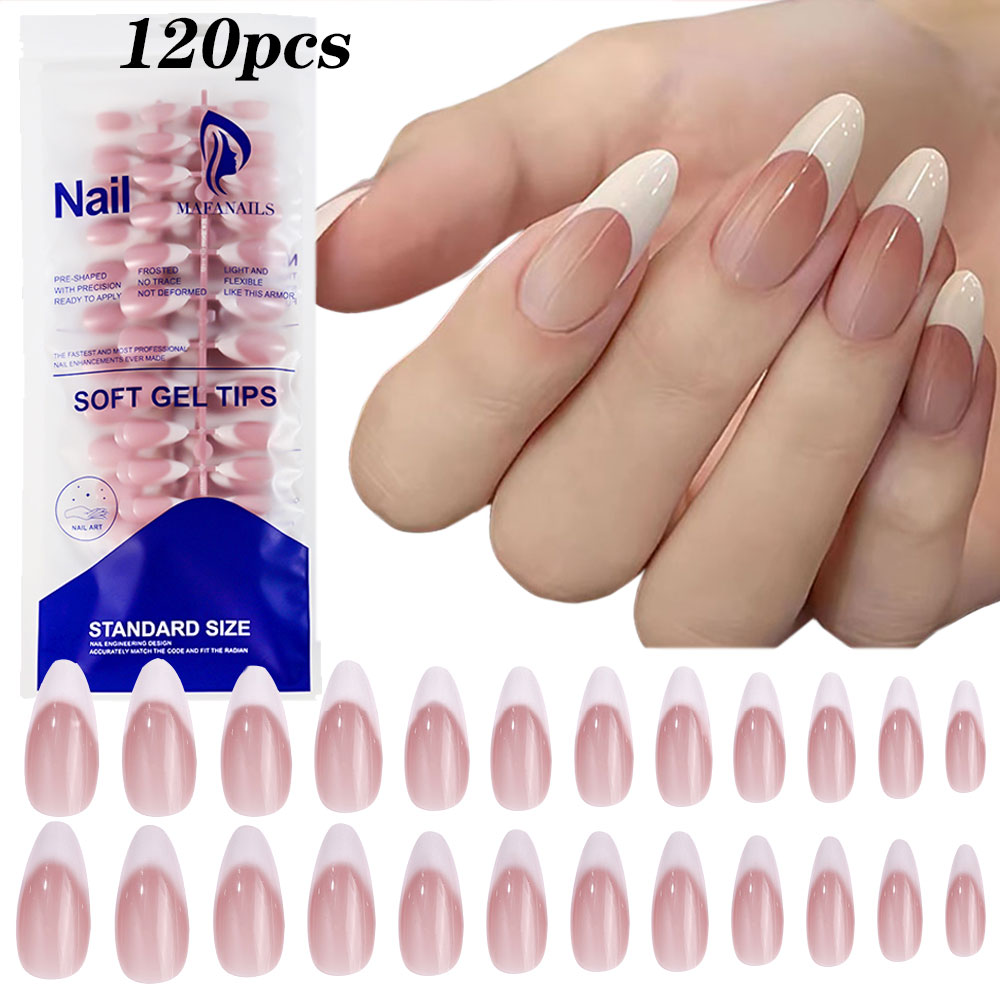 Nail Art French Nails - 120pcs Pink Medium Almond French False