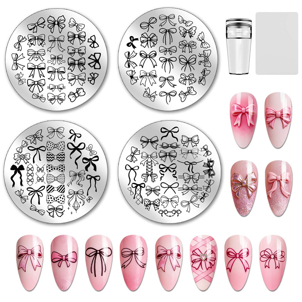 Nail Stamping Plate - 4pcs Bowknot Nail Stamping Plates Sweet