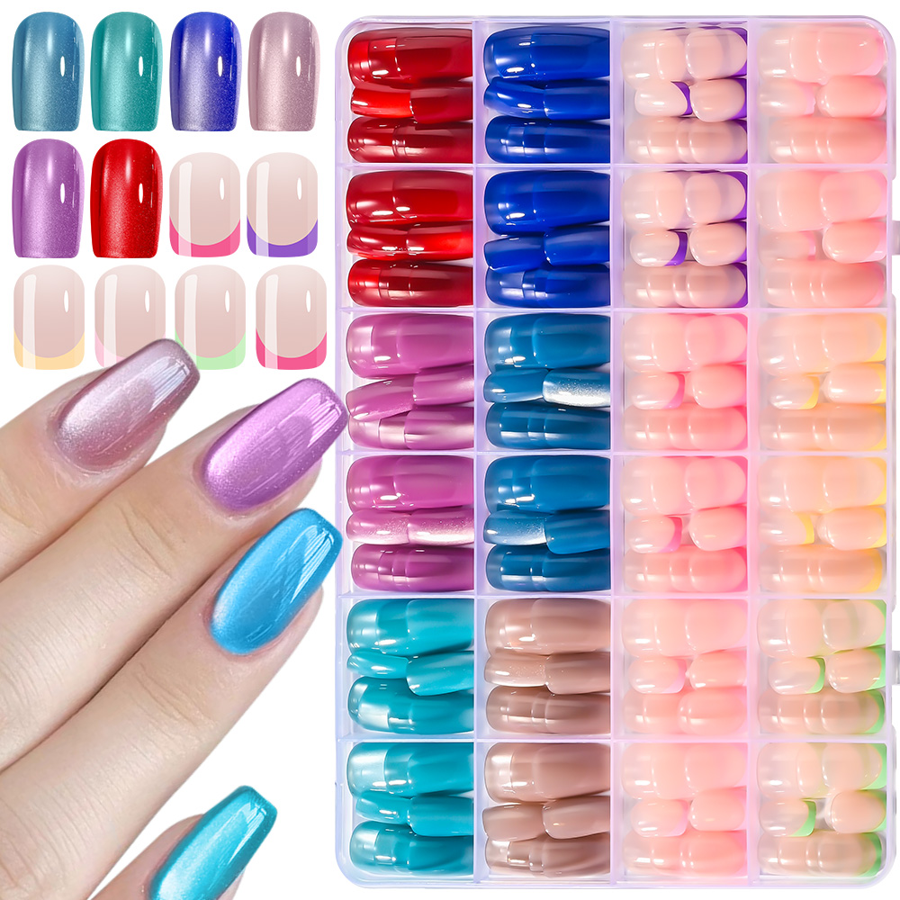 Nail Art French Nails - 288pcs Colorful French&Cat's Eye Fake Nails