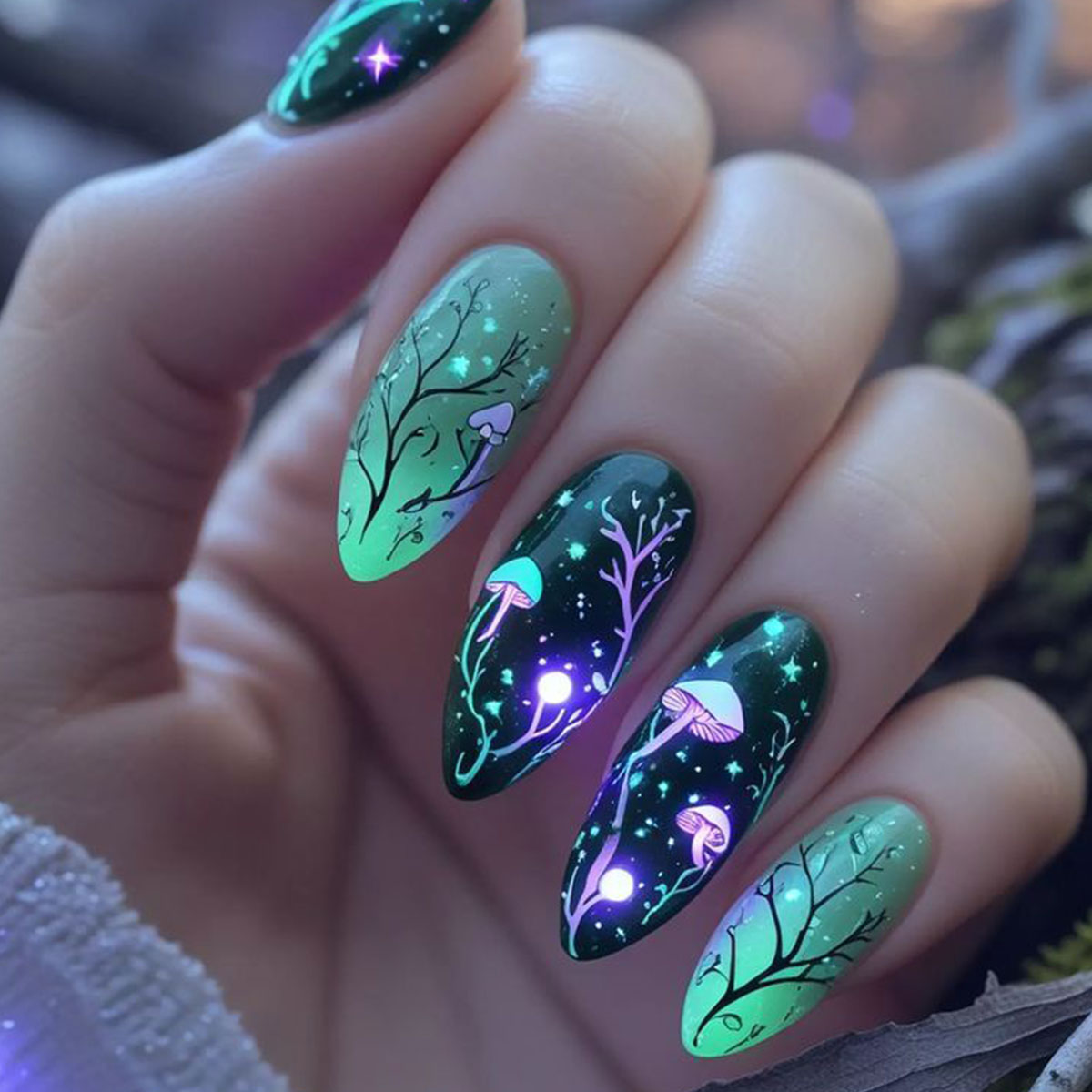 Nail Art Aesthetic - Almond Press on Nails Mushroom Fake
