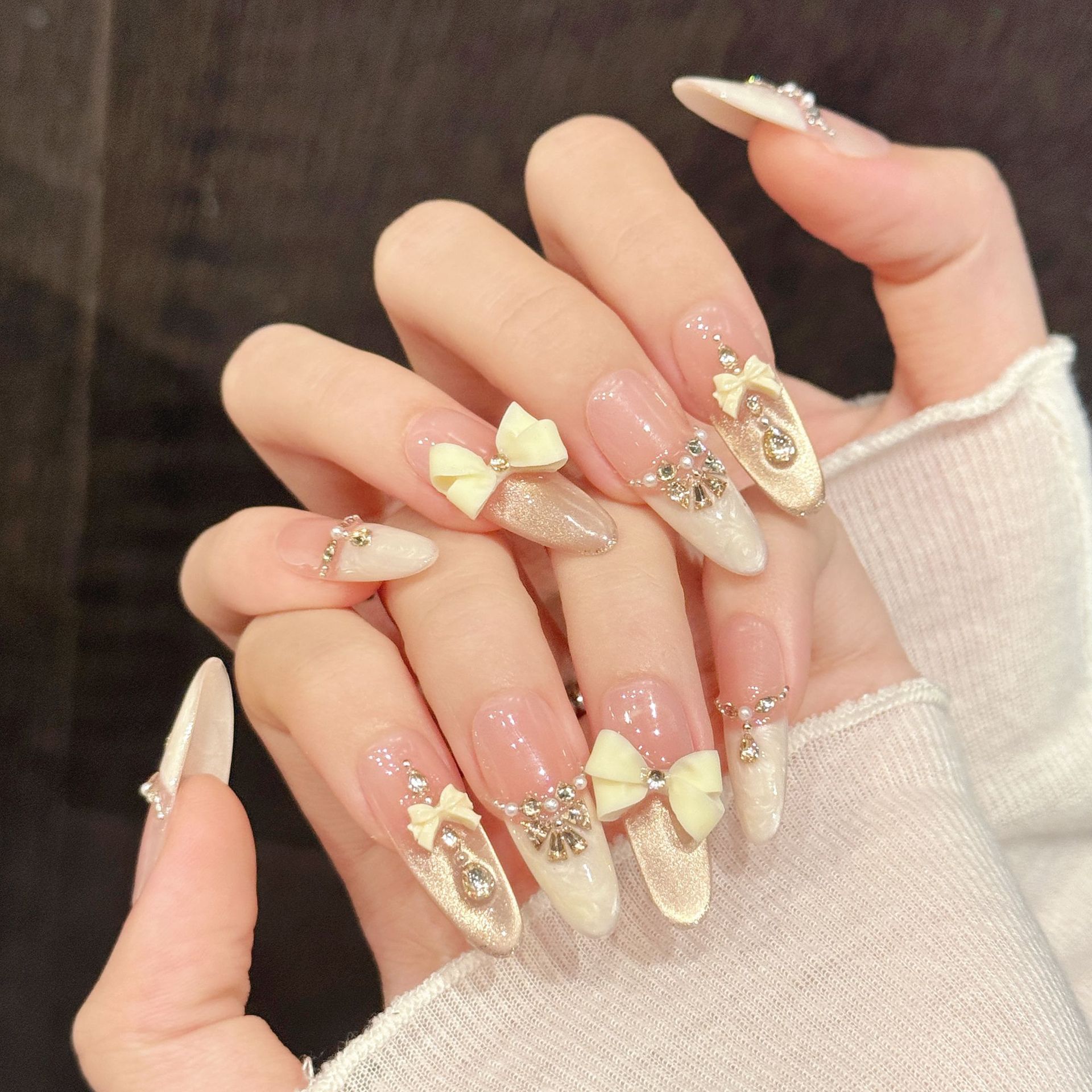 Nail Art French Nails - 10pcs Handmade Press On Nails Light
