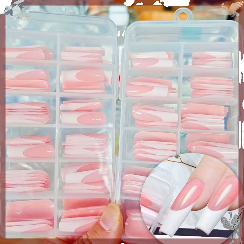 Nail Art Aesthetic - 120Pcs Glossy Pink French Press on