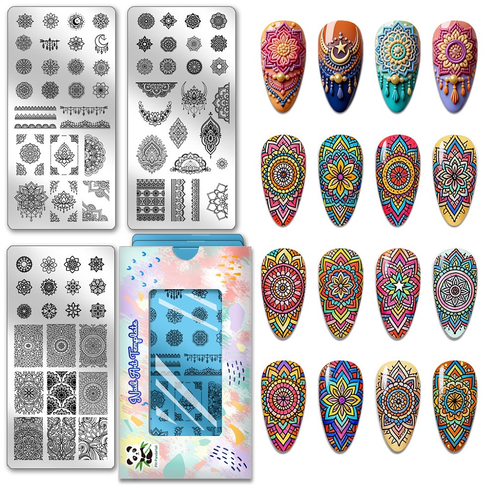 Nail Stamping Plate - 3pcs Boho Flower Nail Stamping Plates