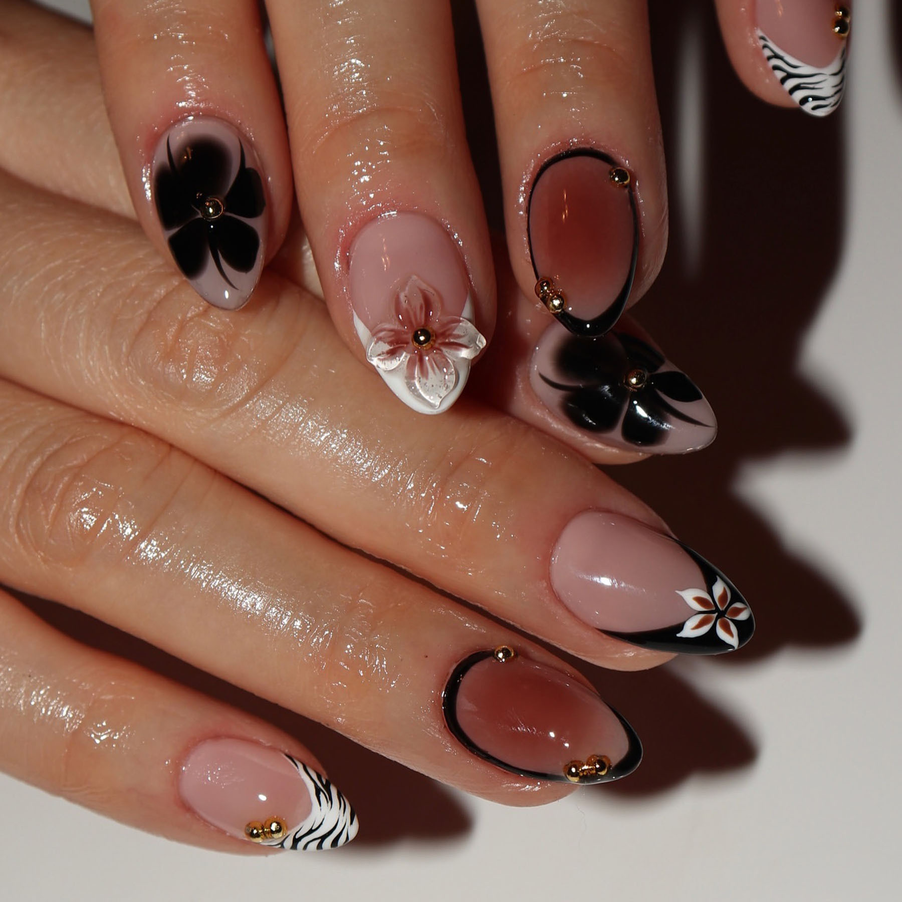 24pcs Flower False Nails Brown - Nail Art French Nails review and price