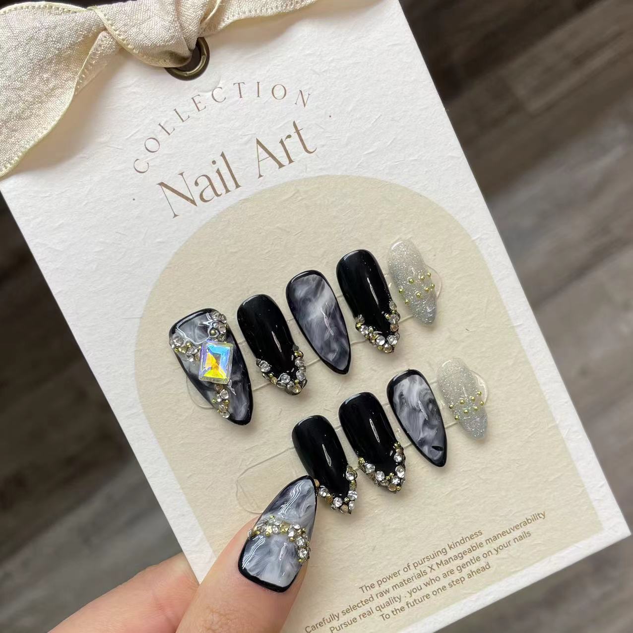 Handmade Press on Nails Black  - Nail Art Aesthetic review and price