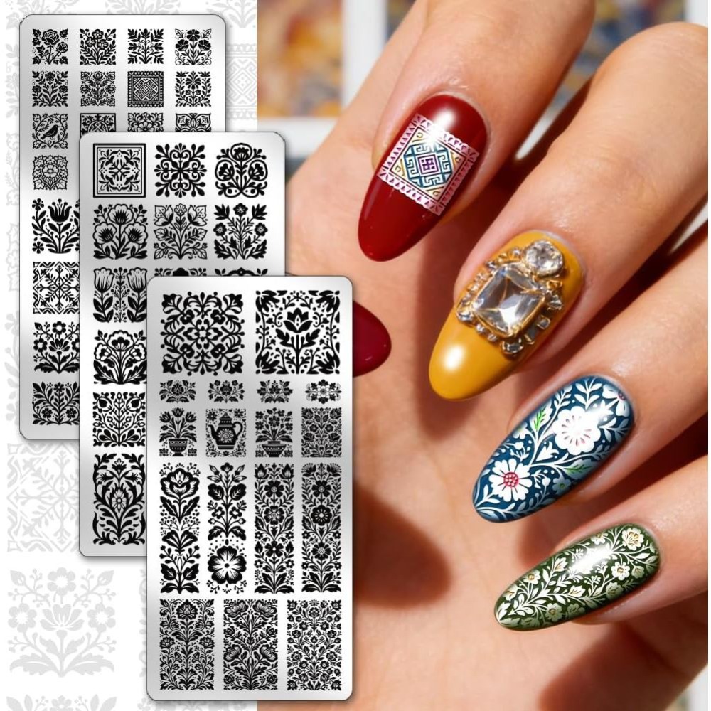 3pcs Flower Nail Stamping Plat - Nail Stamping Plate review and price