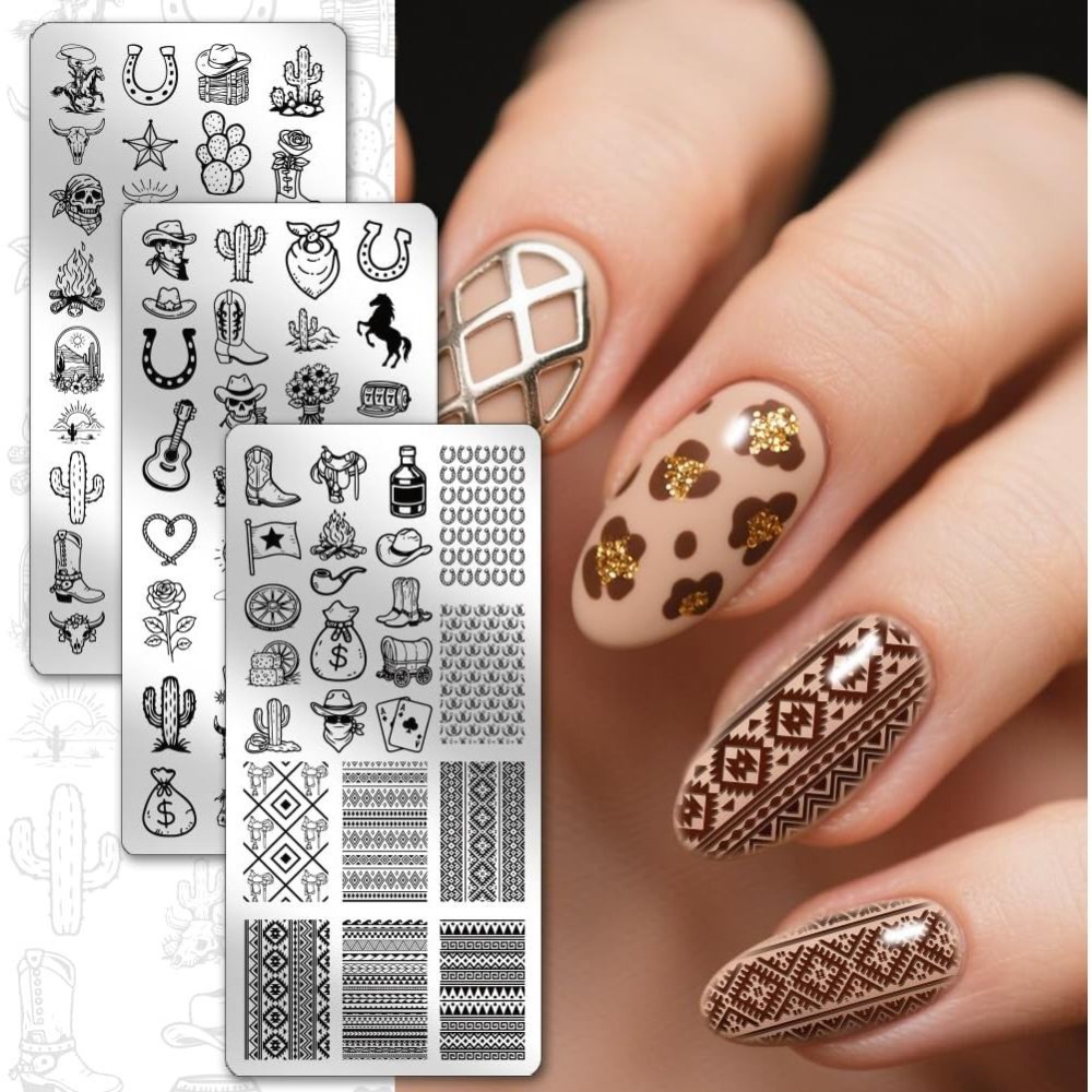 3pcs Western Cowboy Nail Stamp - Nail Stamping Plate review and price