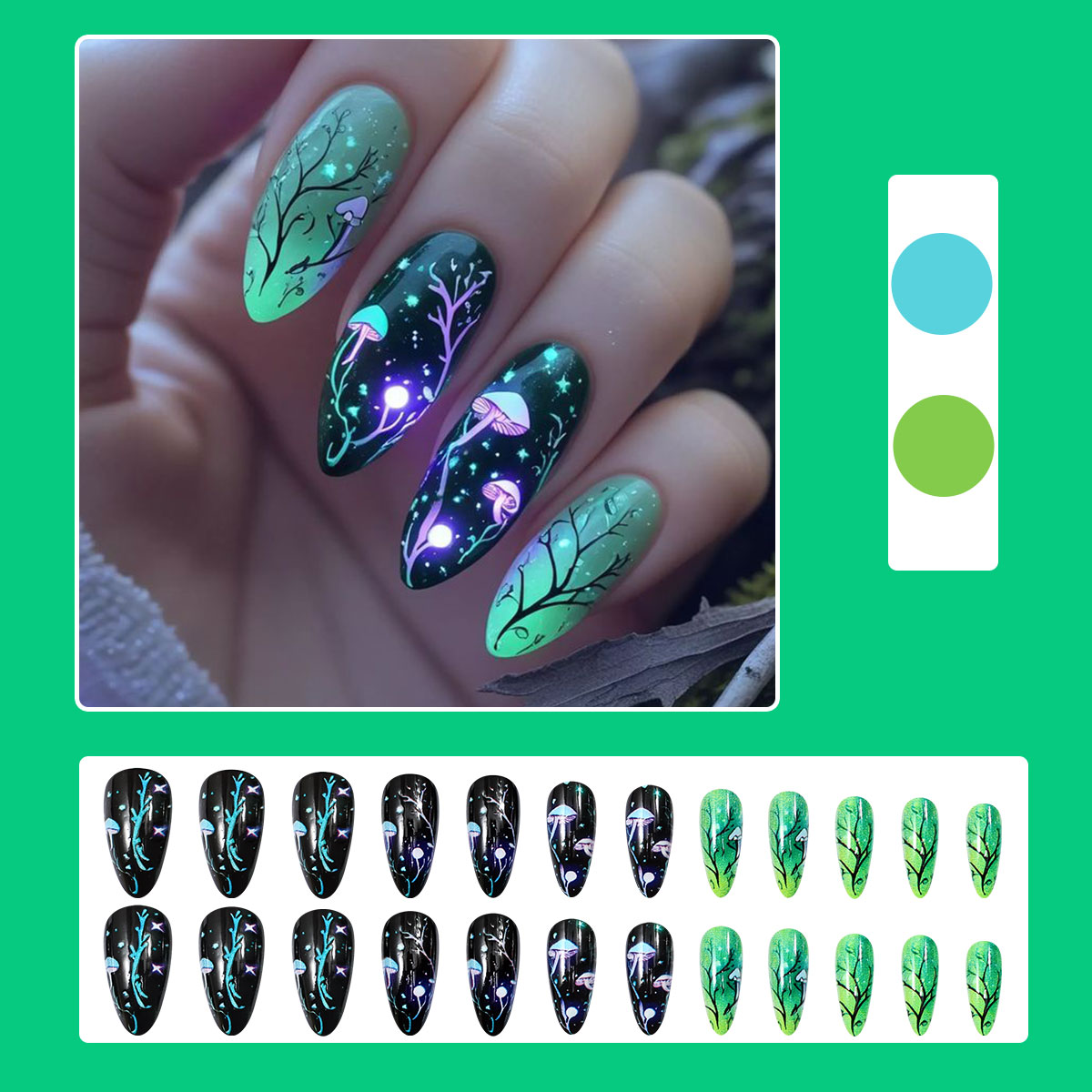 Almond Press on Nails Mushroom - Nail Art Aesthetic review and price