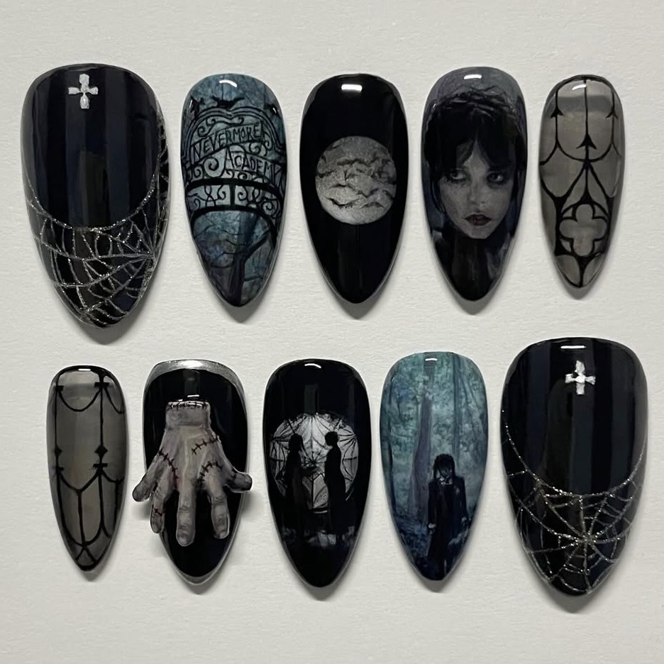 24pcs Dark Gothic Punk Fake Na - Nail Art Gothic review and price