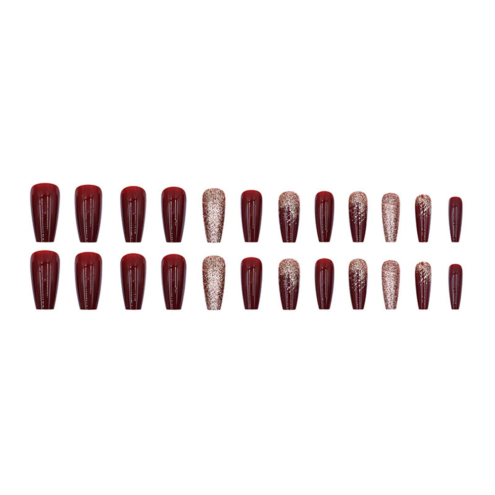 24Pcs Wine Red Flash Fake Nail - Nail Art French Nails review and price