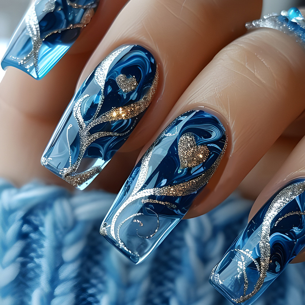 24pcs Blue Press on Nails Spic - Nail Art Aesthetic review and price