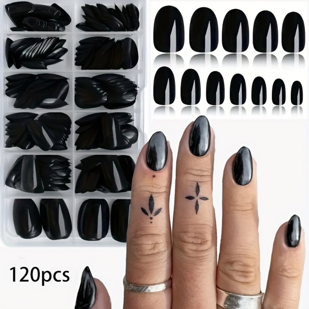 Medium Almond Glossy Black Pre - Nail Art Gothic review and price