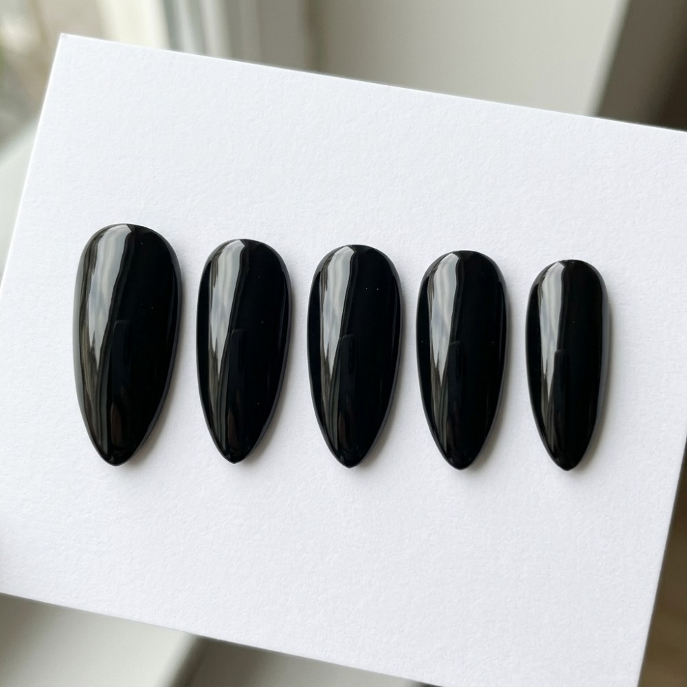 Medium Almond Glossy Black Pre - Nail Art Gothic review and price
